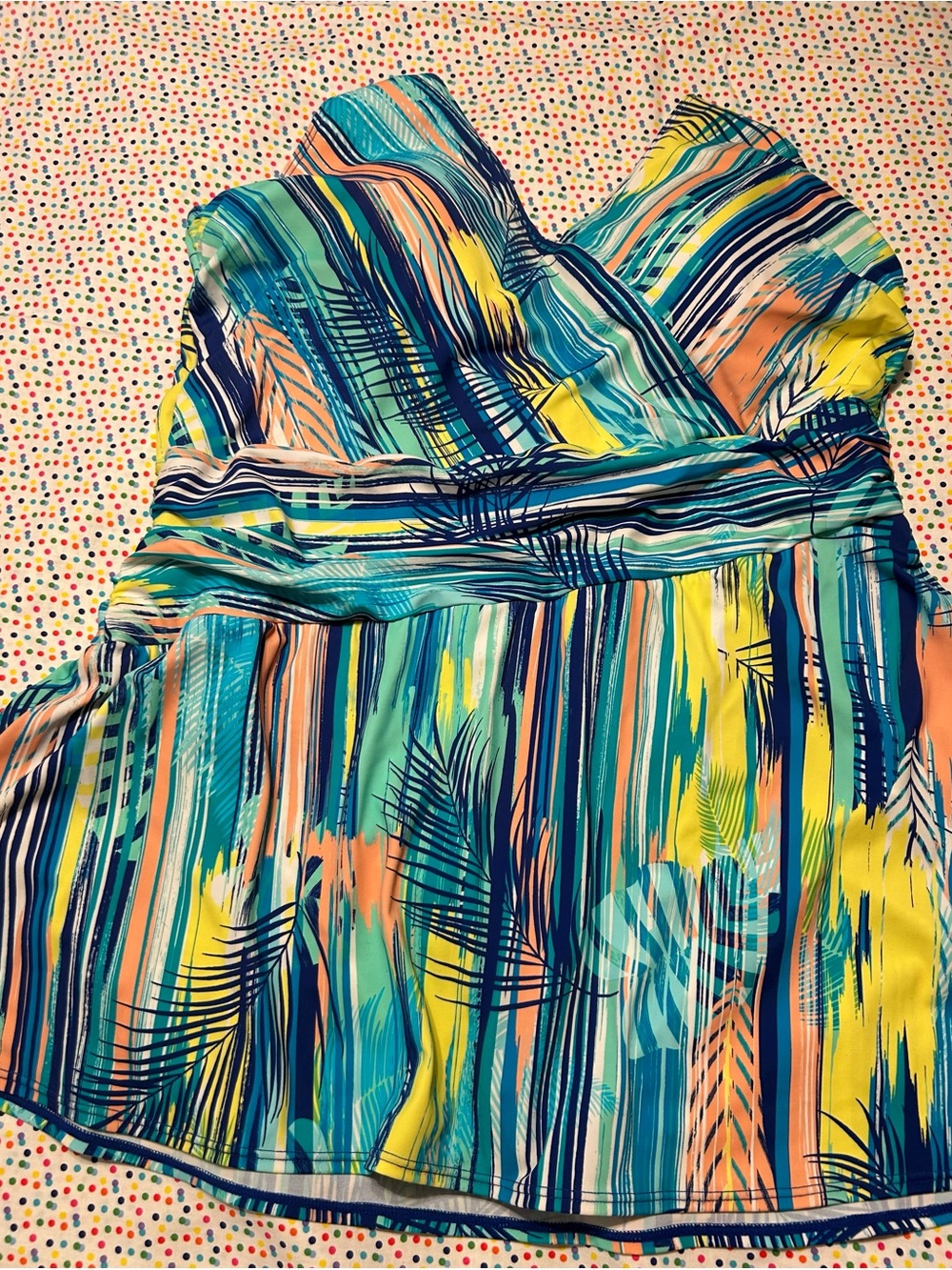 Colorful Tropical Stripe Swim Suit- Blue, Teal, Yellow, Coral